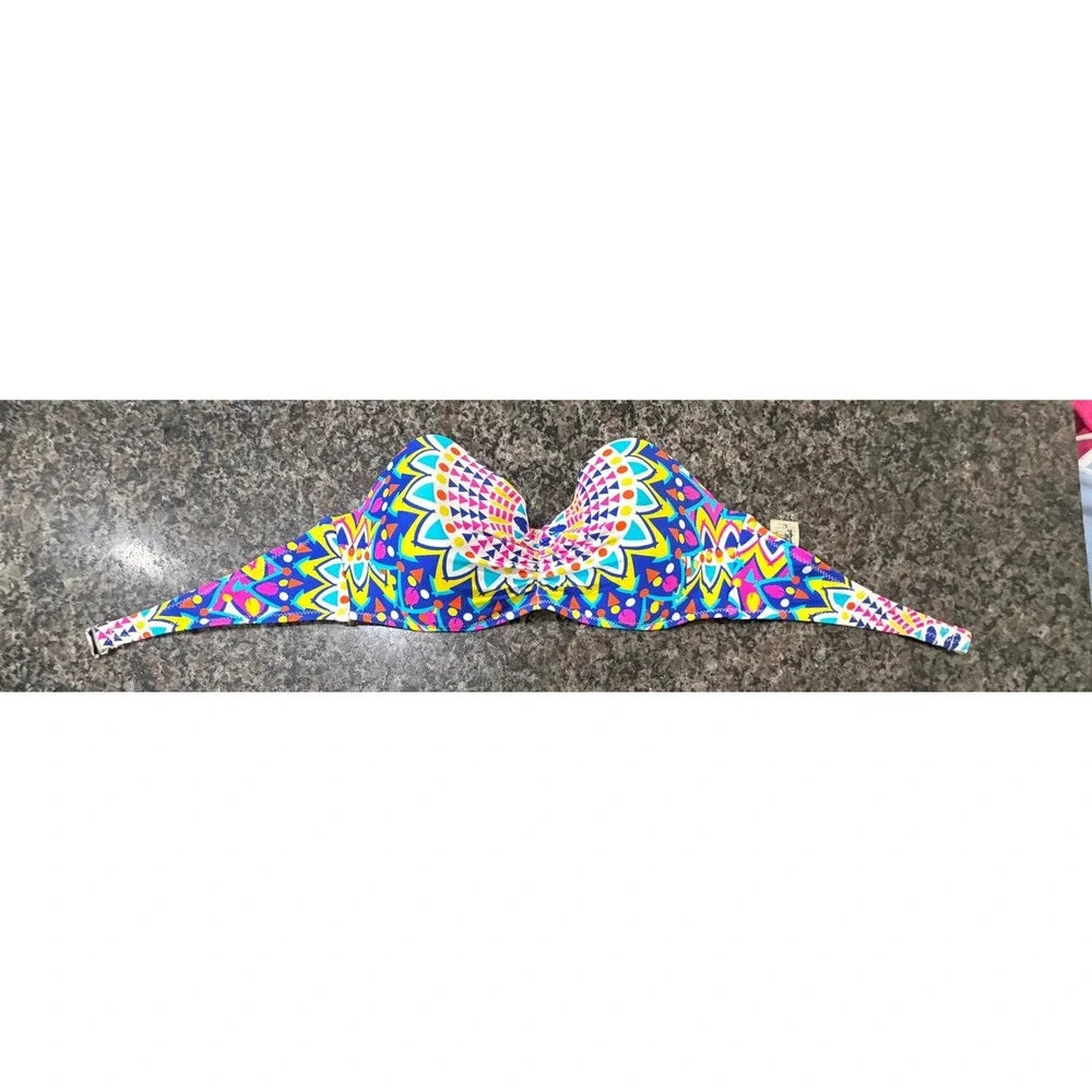 Heat Swimwear Women Multi Color Geometric Mandala Underwire Bandeau Bikini Top L